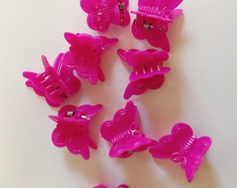90s Style Bright Fuchsia Pink Butterfly Clips Mini Butterflies Hair Clip Accessories Set of 10 Butterfly Small Hair Claws Retro Barrettes