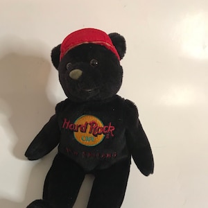 Hard Rock Cafe New Orleans Beanie Bear Animal Stuff Restaurant Souvenir Plush Collectible Black Teddy Bear Toy