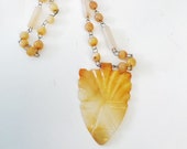 Vintage Arrow Head Necklace Onyx Agate Orange Carved Totem Head Polished Stone Necklaces Beaded Natural Jewelry Boho Native Tribal Pendant