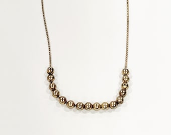 Vintage Gold Tone Beaded Chain Necklace - 1980s Retro Style