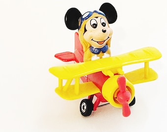 Vintage Mickey Mouse Vtg TOMY Walt Disney Mickey Mouse Fire Truck and Airplane Metal Toys Toy Retro Toys Cake Topper