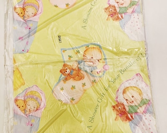 Papel de regalo vintage para baby shower, diseño de osito de peluche (30x40)