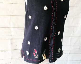 Vintage Christmas Vest Holiday Winter Sweater Vest Ugly Christmas Knit Sweater Christopher & Banks Hand Embroidered Snowflake Size Small