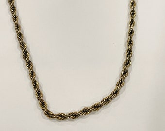 Vintage Antique Gold Twisted Chain Necklace Retro Braided Chainlink Necklace 1980s 1990s Statement Fashion Costume Jewelry