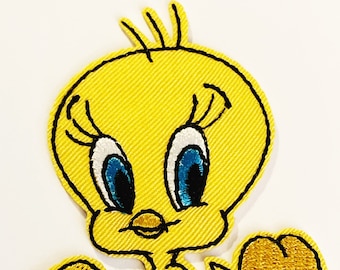 トゥイーティーバードパッチ：アイロン接着/縫い付けアップリケ（3インチ×2.5インチ）