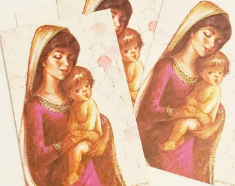 Vintage Mary and Baby Jesus Christmas Cards: 1960s Holiday Stationery Set