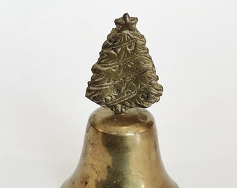 Vintage Christmas Bell, Brass Tree Bell, Christmas Tree Bell Brass Bell Rustic Dinner Bell Small Mid Century Bell Primitive Bell MCM Holiday