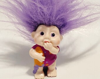 Vintage 90s Baby Troll Doll: Purple Hair, Pajamas, Finger Sucking