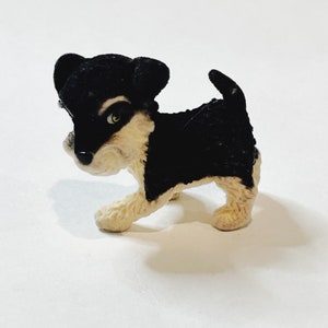 Miniature Scottish Tier Plastic Dog Toy Dollhouse Dogs Black and Brown Fuzzy Dog Figurine Mini Animal Statue Doll House Pets Black Puppy