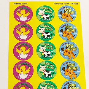Vintage Honig Duft Tier Sticker Scrapbooking Crafts 1990er Fabelhafte Bauernhof Sticker Huhn Kuh Hund Duft Kratzer und Schnüffel Sticker