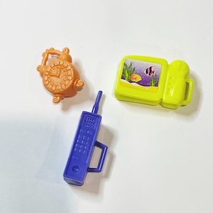 Vintage Barbie Dollhouse Miniatures: Retro Cell Phone, Clock, Aquarium - Toy Lot