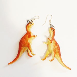 Dinosaur Earrings Retro Dinosaur Earrings Dino Toy Earrings With Silver plated Fish Hooks Pierced Ears Retro Novelty Earrings Orange Earring