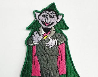 Dracula Cartoon Patch: Vampire Iron-On Applique, Retro Embroidered Design