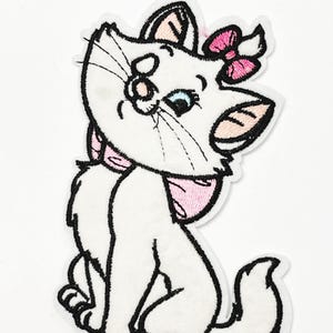 White Kitten Patch Aristocrats Marie the Cat Patch Iron-on Sew-on Novelty Applique Cartoon Character Fuzzy Cat Badge