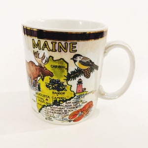 Maine Souvenir Mug Lusterware Finish Vtg Souvenir Mug Maine New England Souvenir Mug Souvenir Cup Maine Map Mug Caribou Lighthouse Lobster