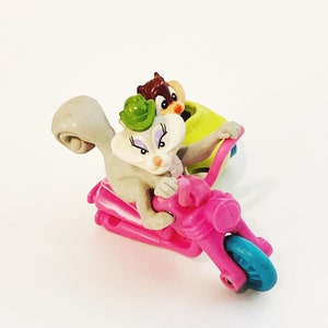 Vintage Animaniacs Toy Warner Bros 1993 Kid&#39;s Meal toy cat & chipmunk on motorcycle McDonalds Toy Happy Meal Toy Retro Toys Cake Topper