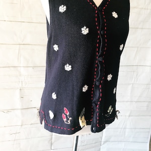 Vintage Christmas Vest Holiday Winter Sweater Vest Ugly Christmas Knit Sweater Christopher & Banks Hand Embroidered Snowflake Size Small