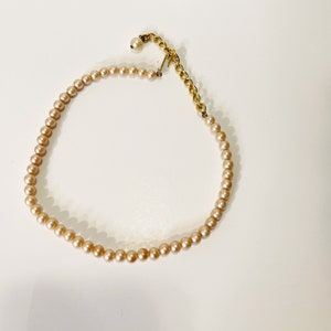 Vintage Champagne Beaded Necklace Statement Necklace Small Beaded Choker 1980&#39;s Costume Jewelry Single Strand Faux Pearl Choker