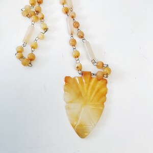 Vintage Arrow Head Necklace Onyx Agate Orange Carved Totem Head Polished Stone Necklaces Beaded Natural Jewelry Boho Native Tribal Pendant