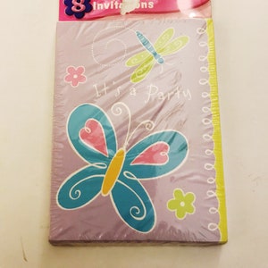 Convites de festas Cartões de borboletas Saudações americanas Design Ware 8 Convites Libélula Papelaria Borboletas Convite roxo e envelopes