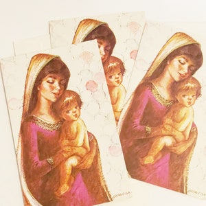 Tarjeta de felicitación vintage de Navidad Primaddona 1960's Rare Fantusy Christmas Cards Set of 3 Mary & Baby Jesus Stationery Holiday Paper Cards
