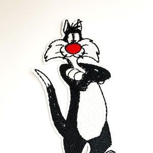 Sylvester die Katze Gestickter Aufnäher: Aufbügler (8,5 cm L x 3,5 cm B)