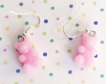 Pink Gummy Bear Earrings Candy Jewelry Kitsch Dessert Jewelry Candy Earrings Retro Kawaii Jewelry Silver Plated Earrings