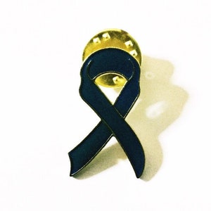 Blue Ribbon Lapel Pin Enamel Navy Blue Gold-tone Pinback Awareness Pins