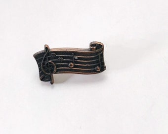 Vintage Tiny Music Scale Pin Gold-tone Lapel Pin Musical Notes Treble Clef 1/2" Tie Tac Badge Brooch Music Student Music Teacher Pin