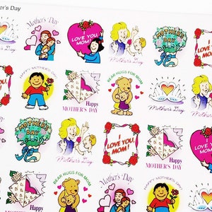 Vintage Muttertag Aufkleber Highlights für Kinder 1990er Jahre Liebe dich Mama Aufkleber Blatt