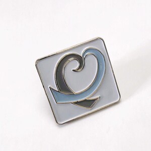 Vintage Blue Ribbon Heart Pin Small Enamel Heart Pin Charity Lapel Pin Silver-tone White Blue Gray Enamel Tack