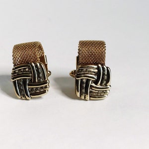 Vintage Gold Tone Mesh Wrap Around Cufflinks Braided Square Set Men&#39;s Accessories Mid Century Modern Gentleman 1970&#39;s 70s Wedding Cuff links