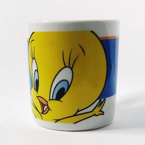 Vintage Tweety Bird Mug Looney Tunes Taza de Café Pequeña Calidad De carácter de dibujos animados Warner Brothers Souvenirs 1990's 90s Kitsch
