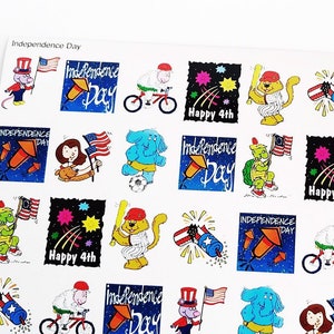 Giorno dell'indipendenza adesivi Vintage degli anni 1990 evidenzia per bambini 1999 Fourth of July foglio di adesivi Firework USA Flag