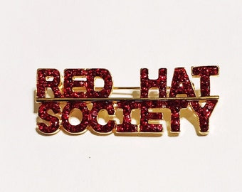 Red Hat Society Pin: Austrian Crystal Rhinestone Brooch
