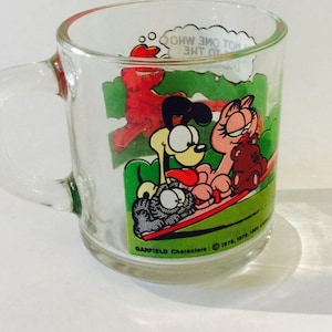 Vintage Garfield Cat & Friends Drinking Cup Glass Mug Comic Book Cartoon Jim Davis Signed McDonalds 1978-1980&#39;s