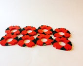 Poinsettia Napkin Rings Wooden Red Green Vintage Napkin Holders Set of 8 Floral Napkin Rings Wood Retro Mod Flower Tabletop Kitchen Decor