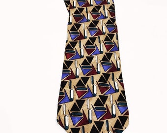 Psychedelic Hippy Martin Wong 100/% Silk Abstract Color Block Bohemian Tie 1980s 1990s UrbanStreetwearHip HopMustard Turquoise Pink