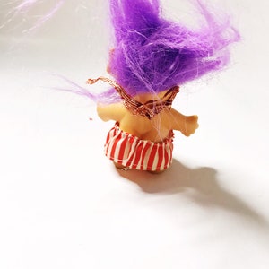 Troll with Purple Hair, 1992 Pointy Ear Funny Troll with Striped Halter Dress I.T.B International Teddy Bear Collectible Vintage Trolls 90s image 9