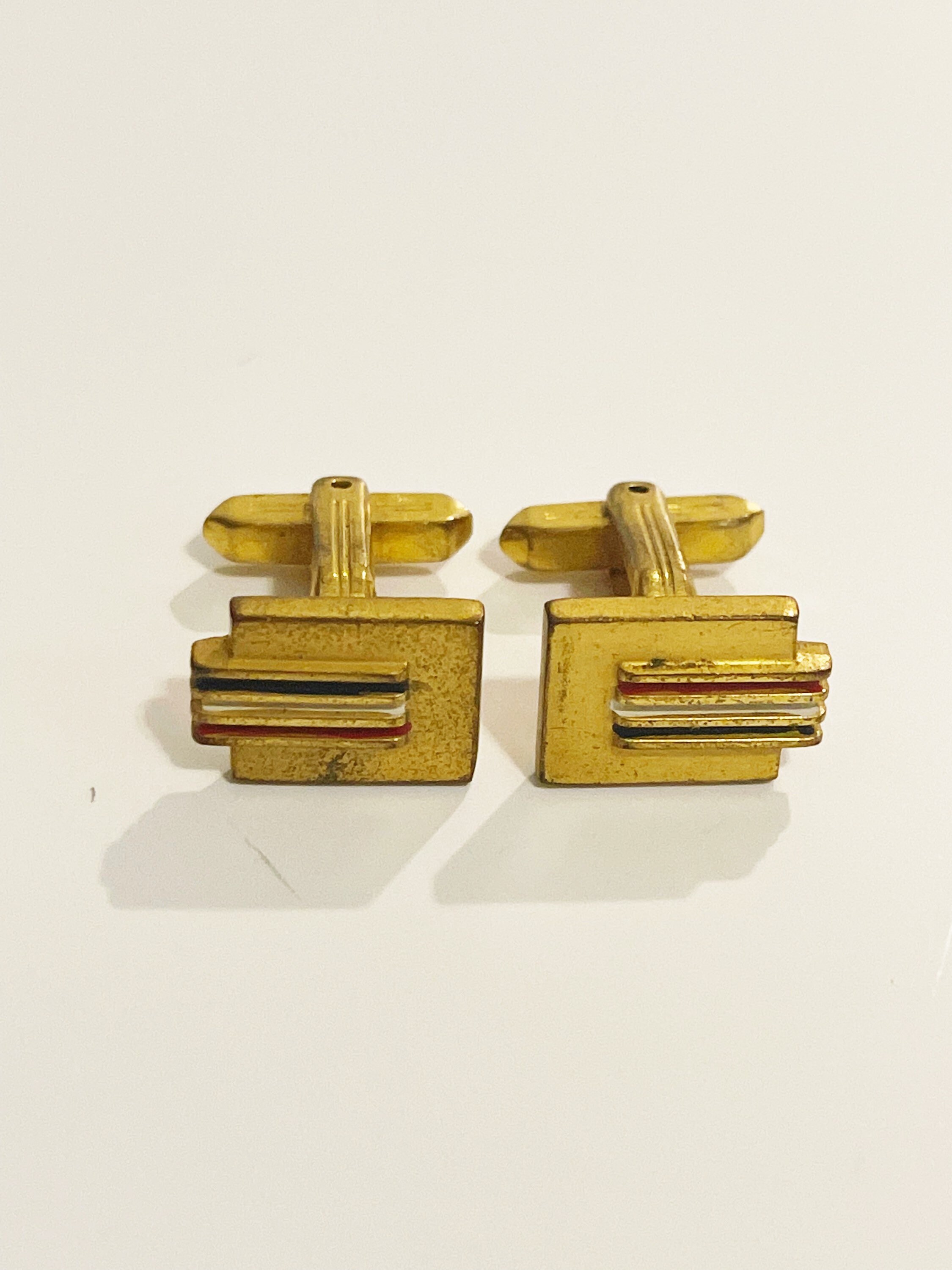 Boutons De Manchette Vintage Signés HICKOK USA - Ton Or Et Motif Swirl - Occasion En Bon État