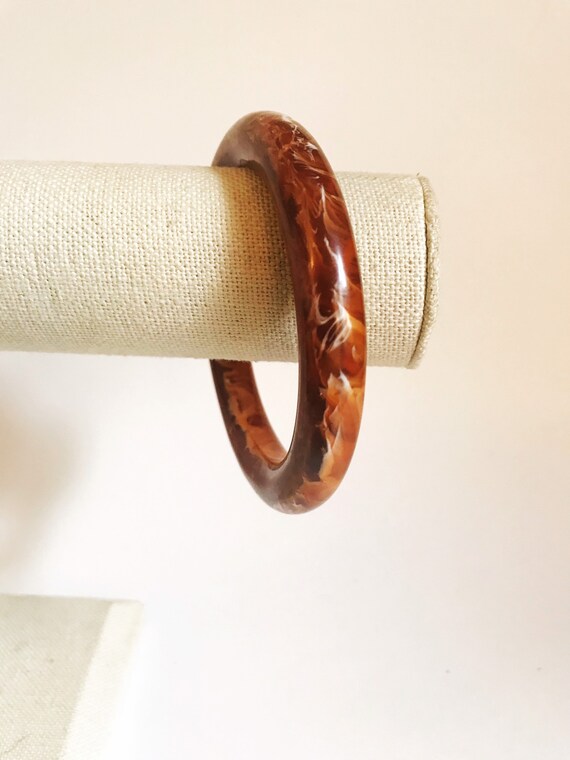 Vintage Amber Tubular Marble Bangle Brown Lucite … - image 8