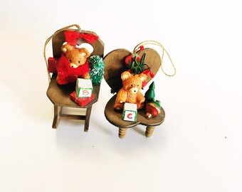 ヴィンテージ木製テディベアクリスマスオーナメント 2個セット - Etsy 日本