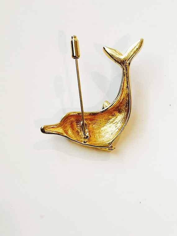 Kenneth Jay Lane Vintage Dolphin Pin: Black Ename… - image 2
