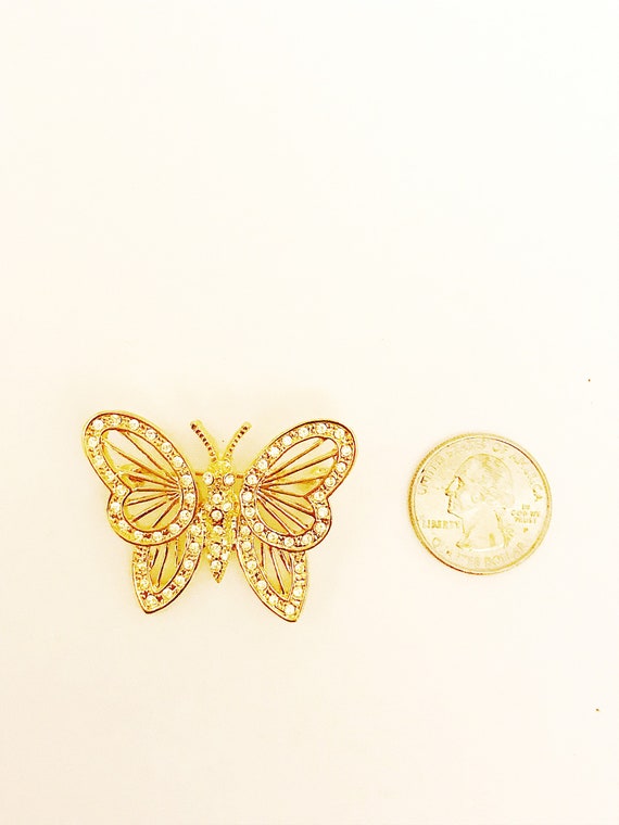 ROMAN Rhinestone & Gold Butterfly Pin Vintage Pin… - image 8