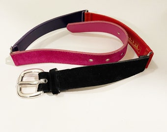 ESCADA | Vintage Black Pink and Red Leather Belt | 38 Vintage ESCADA Black Leather Red Accents Belt Studded Gold  main image 4