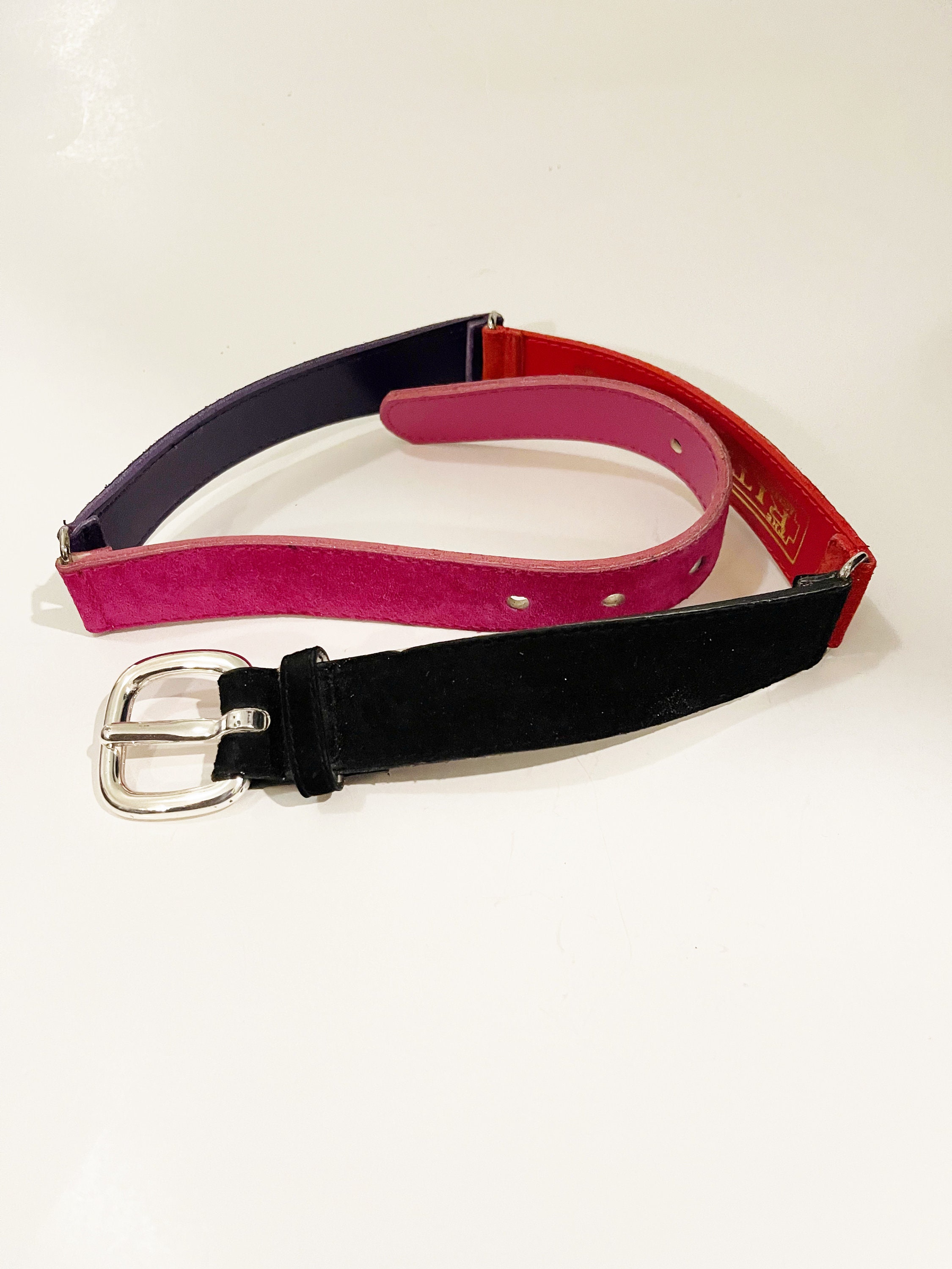 Vintage Color Block Leather Belt: 1990s Funky Retro Style  display picture 3