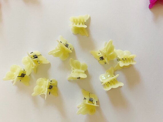 90s Style Light Yellow Butterfly Clips Mini Butte… - image 4