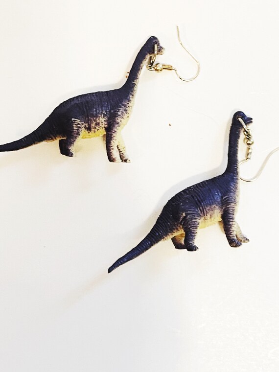 Brachiosaurus Dinosaur Earrings: Retro Novelty Toy Earrings