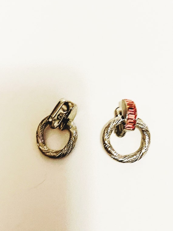 Pink Rhinestone Earrings Clip on earrings silver … - image 8