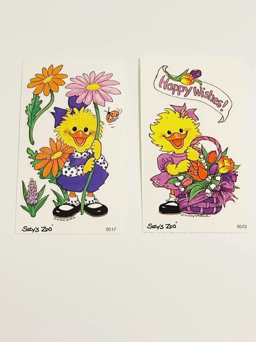 Vintage Suzy's Zoo Stickers Set of 2 Sticker Retro Happy Wishes Suzy's